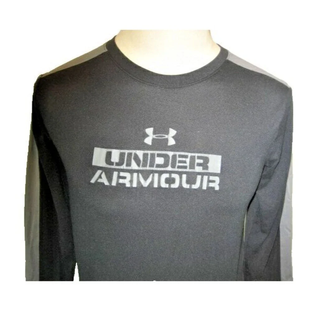 Youth UnderArmour Black Poly Loose Fit Cold Gear LS Base Layer Shirt sz YMD